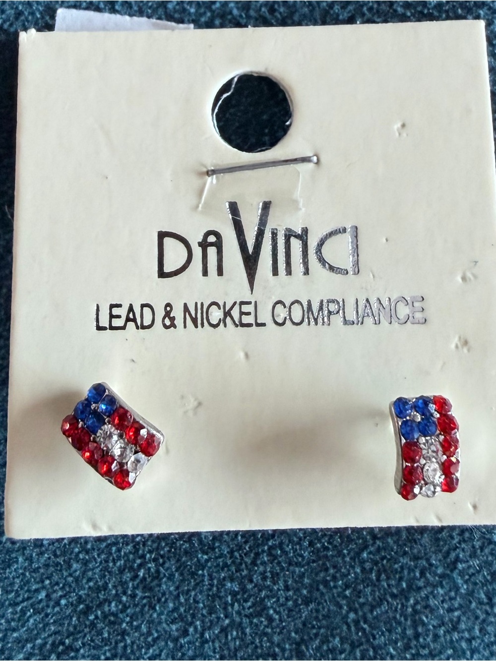 DaVinci Red, Blue & Silver Rhinestone Ear Studs